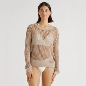 QUINCE Open Knit Sweater Cover Up Tan Brown Summer Beach Boho Transition Size M